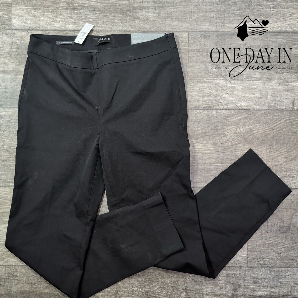 Talbots Chatham Ankle Slim Leg Pants Black Side Zip NWT Size 4